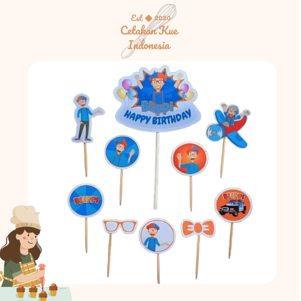 {CKI} Cake Topper Kertas Happy Birthday Blippi