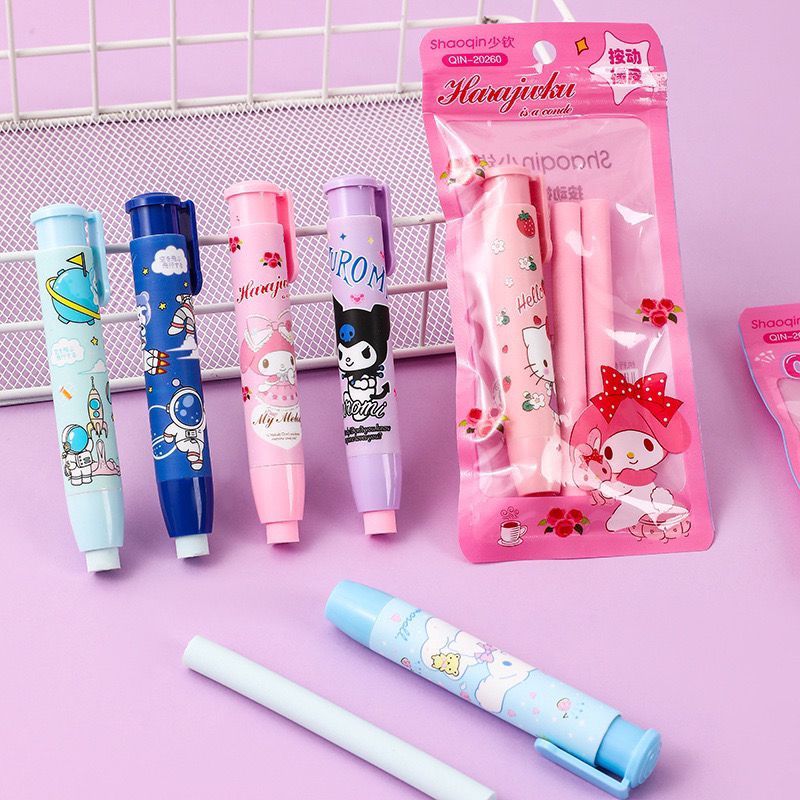 

AJS Penghapus pensil mekanik set/ penghapus cetek/penghapus pensil karakter lucu / Mechanical eraser lucu/ penghapus bentuk lipstik viral PP12