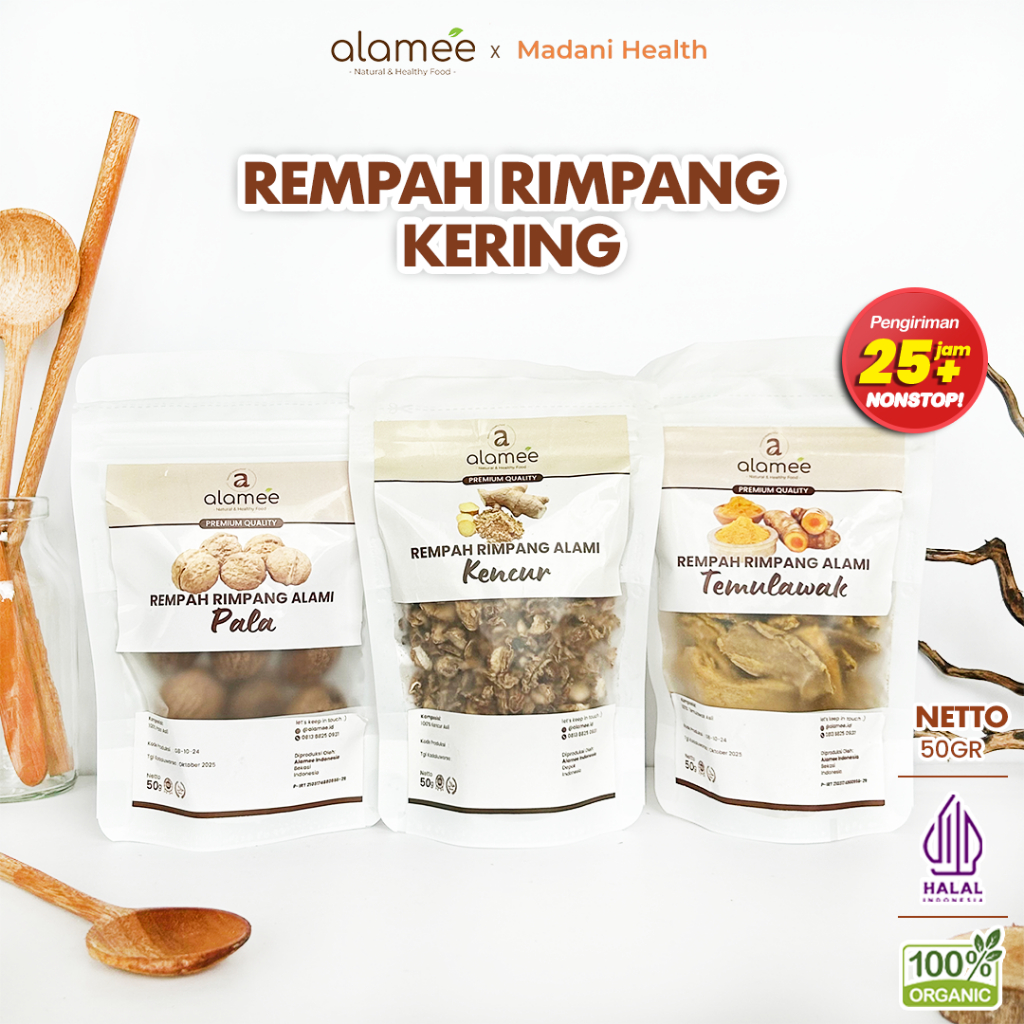 

ALAMEE Bumbu Dapur Rempah Kering 50gr Temulawak Jahe Kapulaga Ketumbar Lengkuas Kayu Manis Cengkeh madanihealth