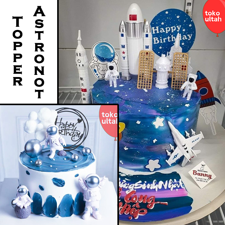 Topper Kue Astronot, Roket, Planet, Satelit, dan Pesawat untuk Hiasan Cake Ulang Tahun Anak Karakter