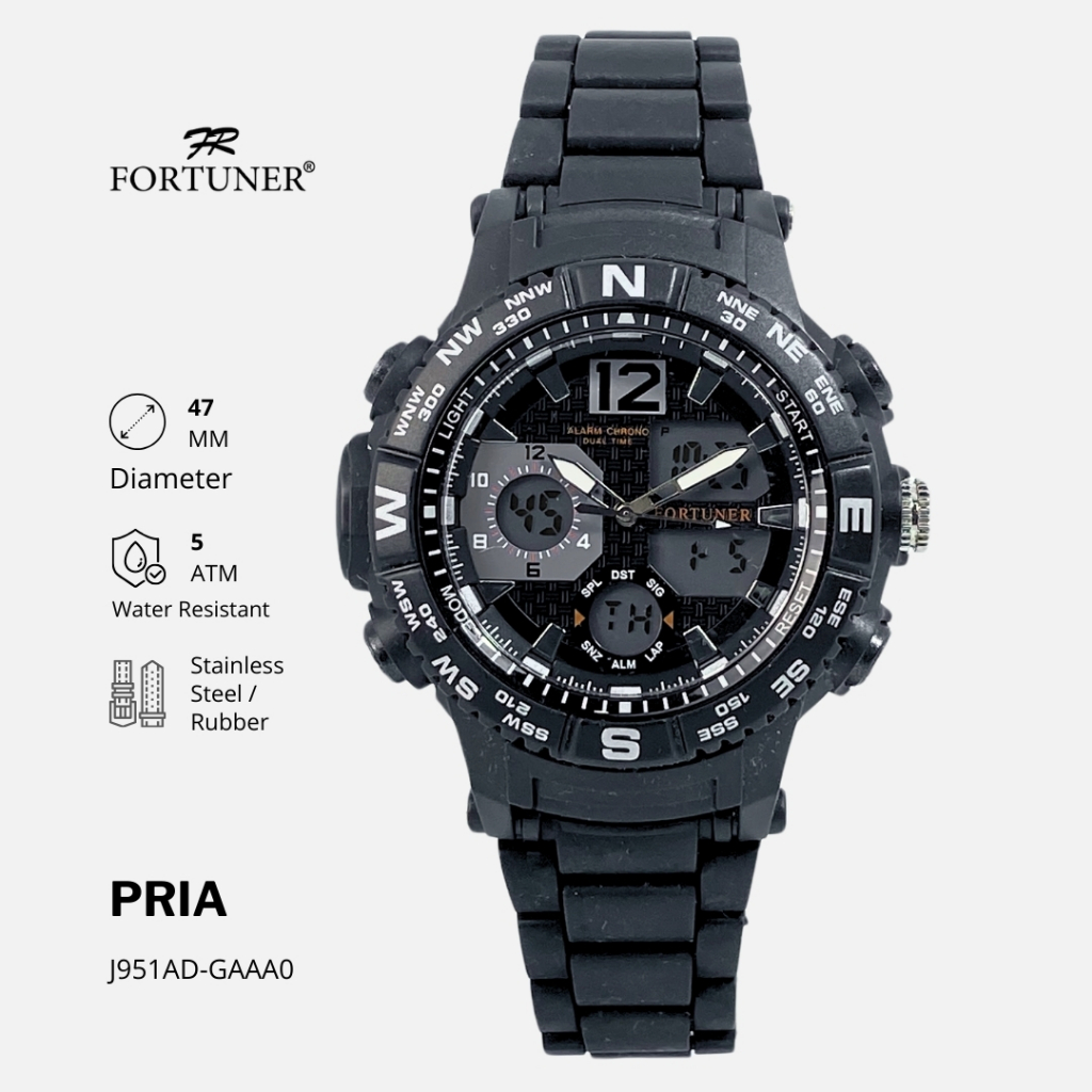 Fortuner Jam Tangan Pria Analog-Digital Karet Hitam Anti Air Tyree