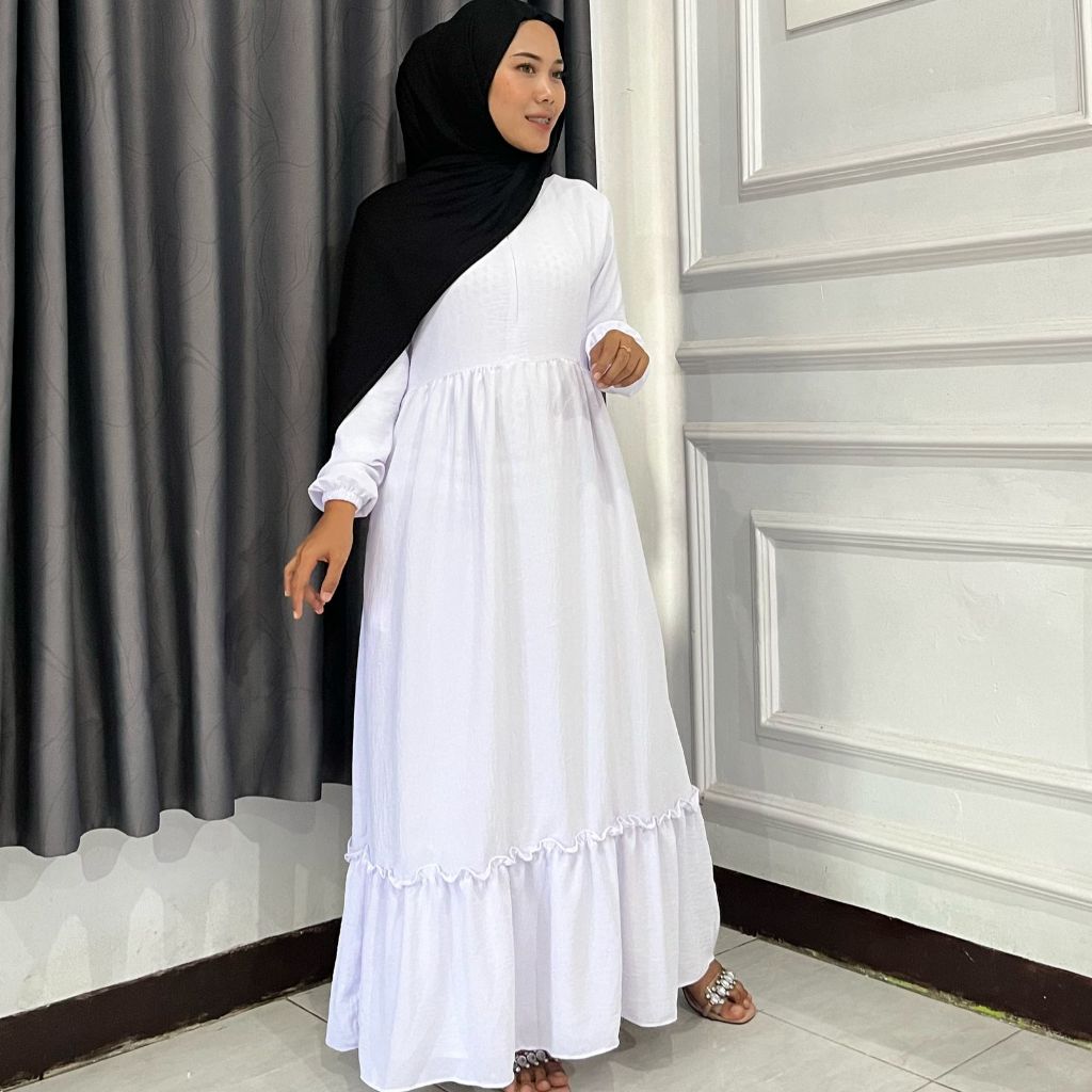 Gamis Raline Bahan Crinkle Airflow Muat Untuk BB 40-95 / Dress Wanita Terbaru / Gamis Wanita Simple