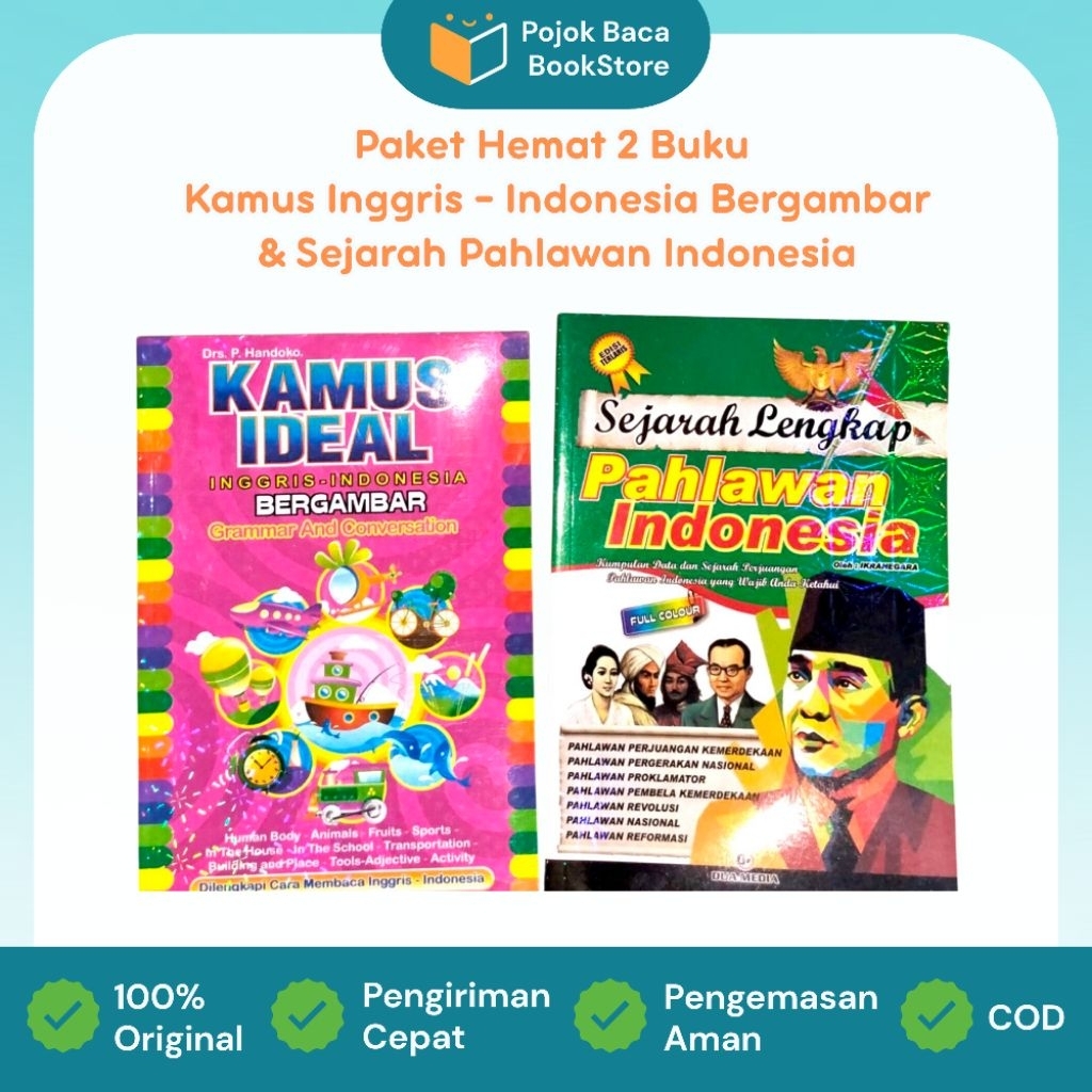 Paket 2 Buku Kamus Ideal Bahasa Inggris Indonesia & Sejarah Lengkap Pahlawan Indonesia