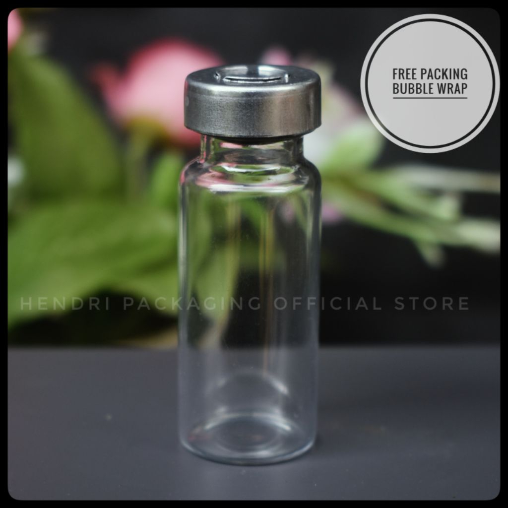 Botol Kaca Vial 10ml Tinggi Tutup Karet Segel Aluminium