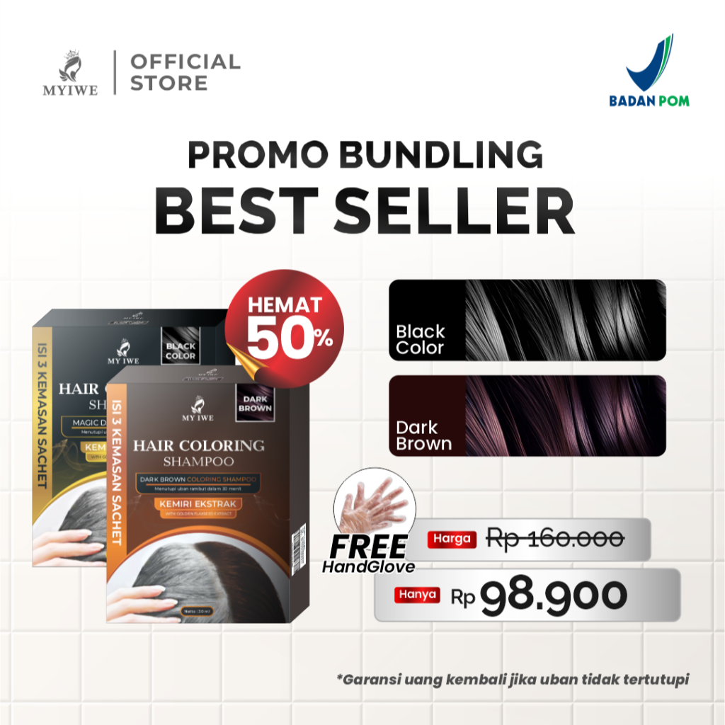 [BEST SELLER SACHET] 2 BOX Myiwe Hair Coloring Shampoo Penghilang Rambut Beruban Hitam & Dark Brown