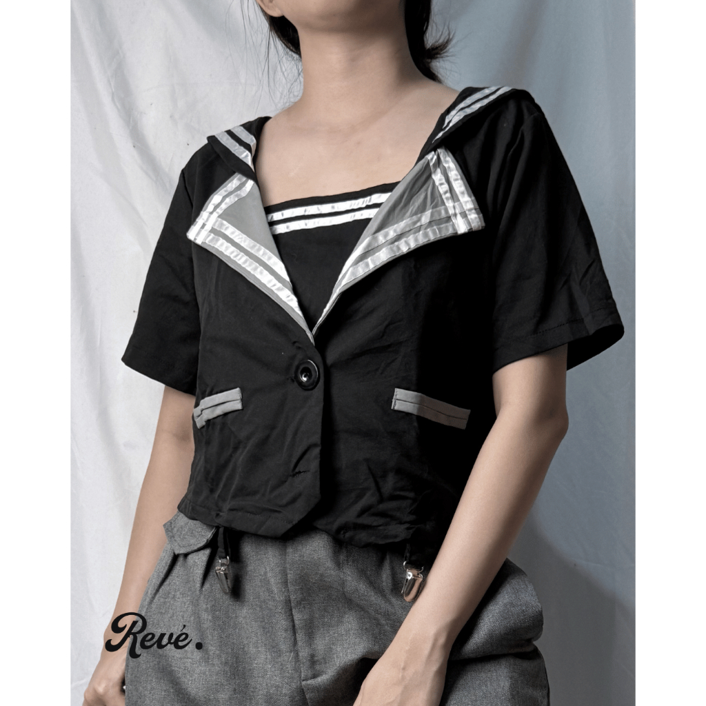 Seifuku atasan/ Cosplay Jepang styleAtasan crop top chic sailor neck black/blouse/ outer /long outer