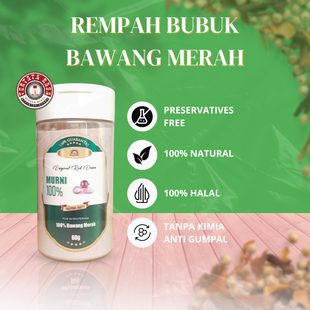 

TERTATA RASA BAWANG MERAH BUBUK MURNI / PURE RED ONION POWDER