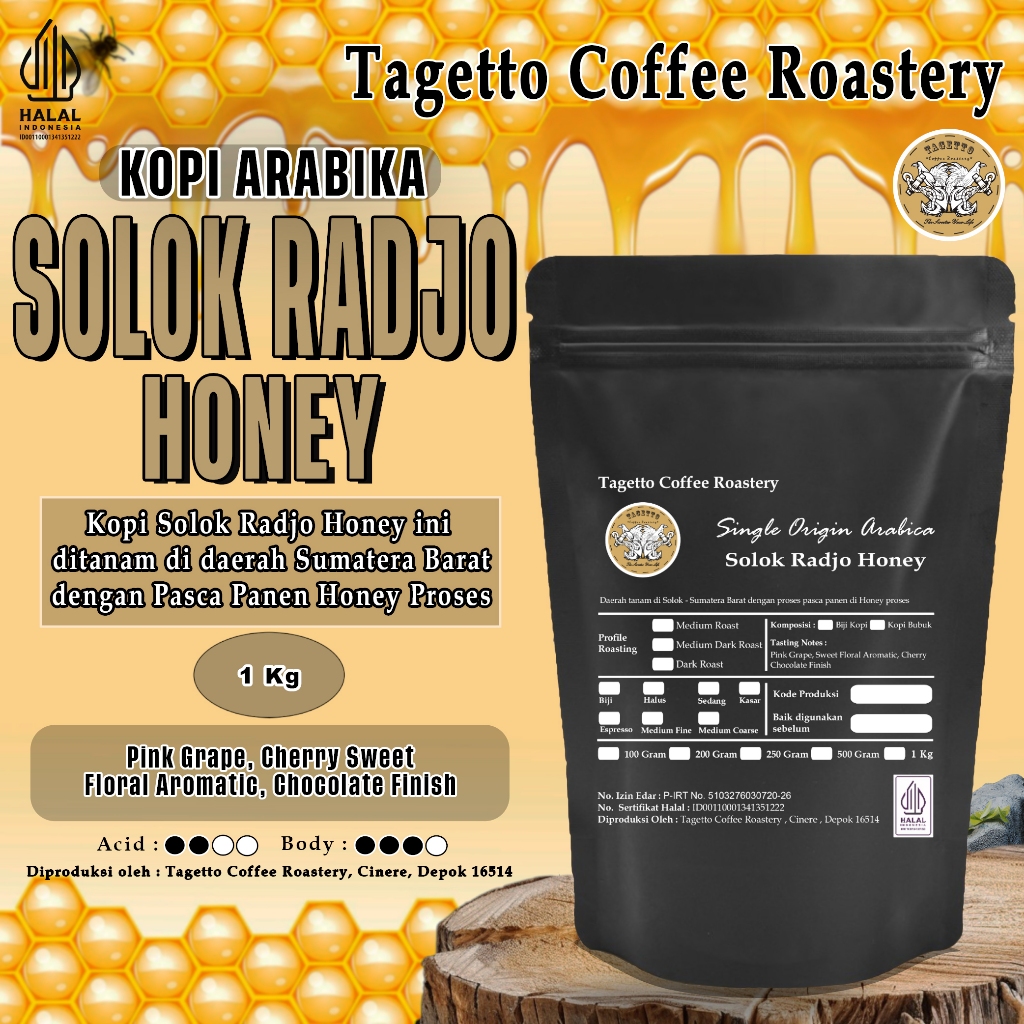 

BIJI KOPI ARABIKA SOLOK RADJO HONEY 1KG | SPECIALTY ARABICA BEAN GROUND BUBUK 1 KG TAGETTO COFFEE