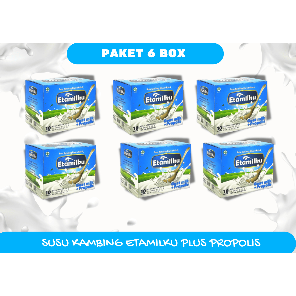 

PAKET 6 BOX Susu Kambing Etawa Plus Propolis Etamliku Rasa Original