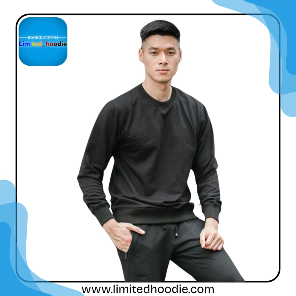 Sweater basic warna hitam cotton fleece asli dengan gramasi tebal dan halus mutu terjamin kualitas b