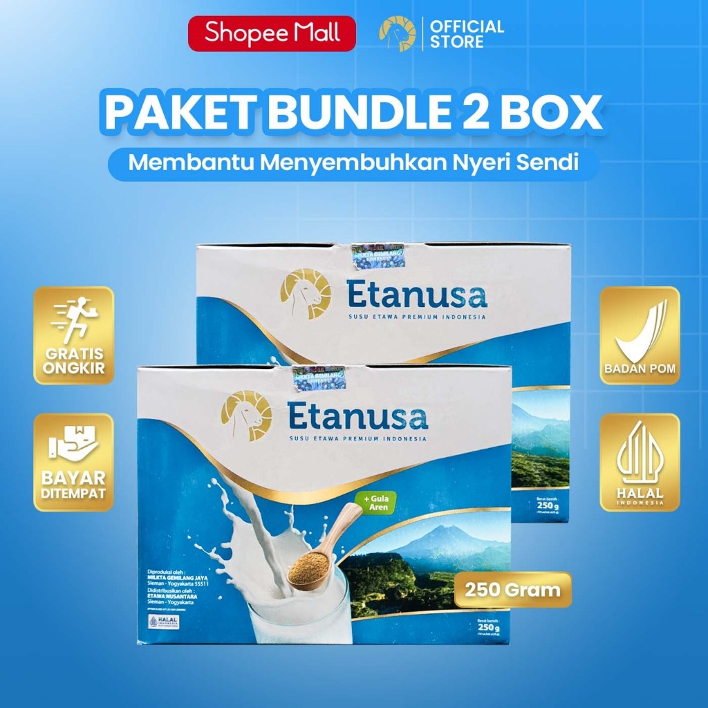 

ETANUSA 2 BOX Susu Etawa Bubuk Gula Aren 250gr Atasi Nyeri Sendi Pegal Linu Rematik Kesemutan