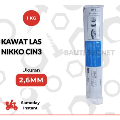 (1kg) Kawat Las Nikko Cin3 2,6mm x 300mm - Kawat Las Besi Cor Ancuran