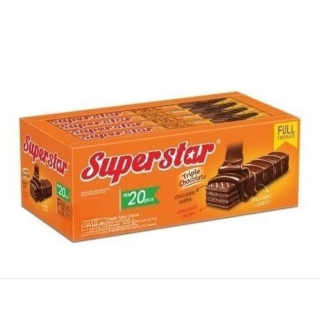 

Supestar/supestar tripler chocolate 250 gr/supestar wafer triple chocolate full chocolate box isi 20×16 gr wafer salut cokelat