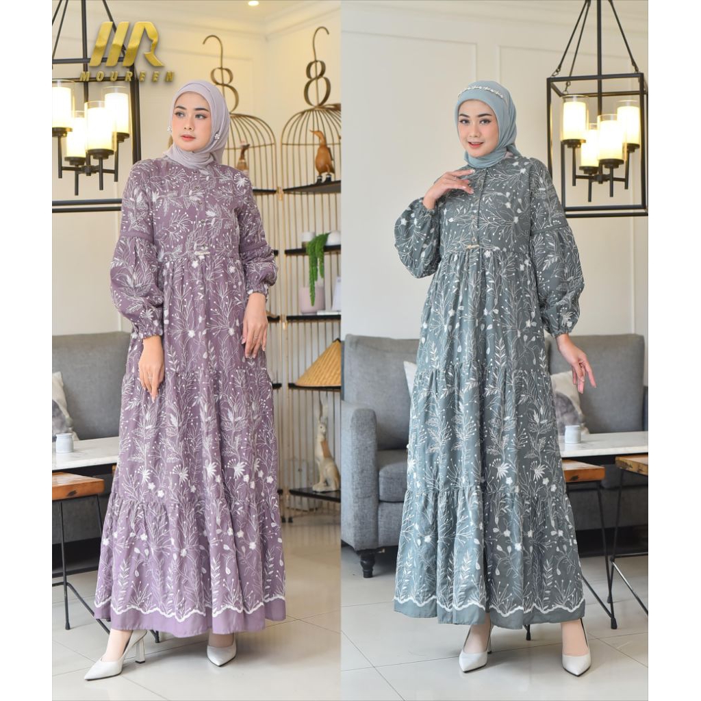FLORA LONG DRESS KATUN BORDIR TIMBUL FULL FURING TERBARU GAMIS WANITA KATUN BORDIR TIMBUL BKK COD
