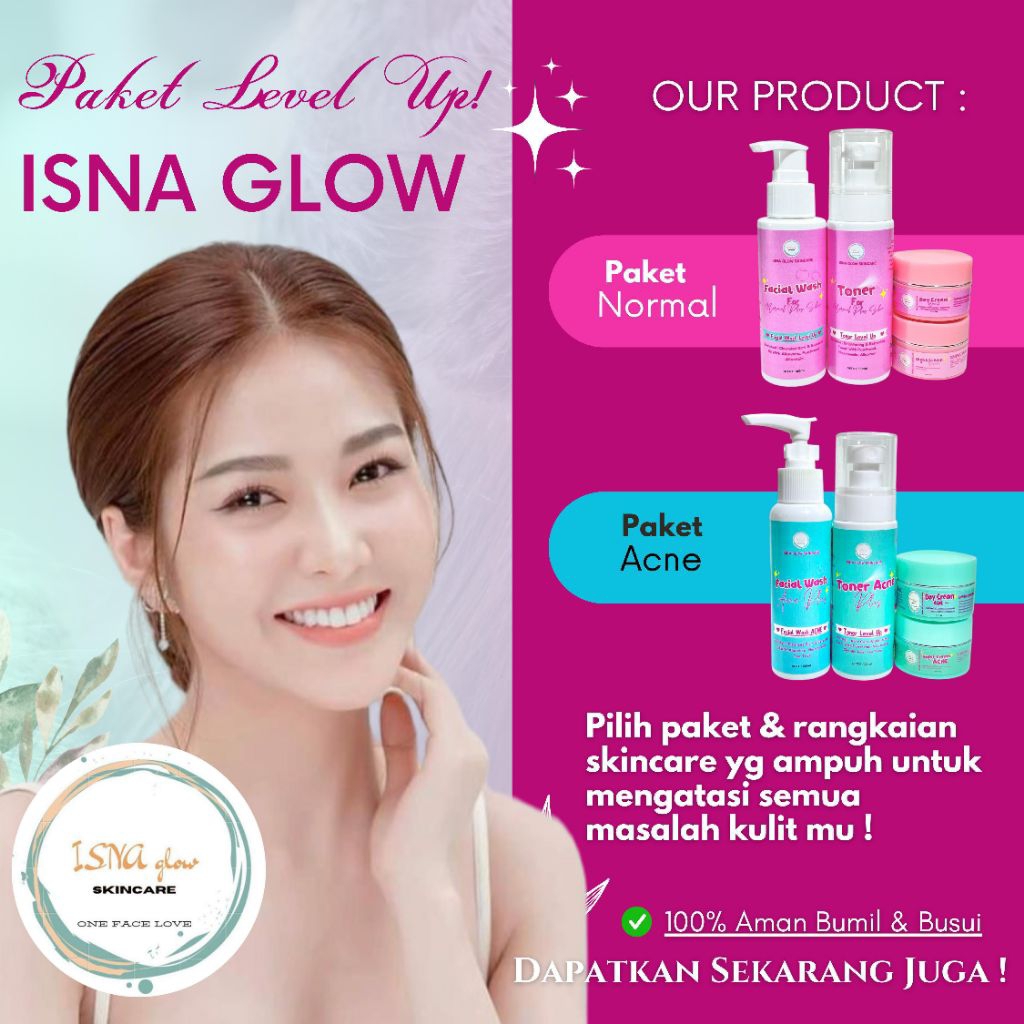 Isna Glow Level Up Skincare Ampuh Mencerahkan Memutihkan Original BPOM Terbaik Terlaris