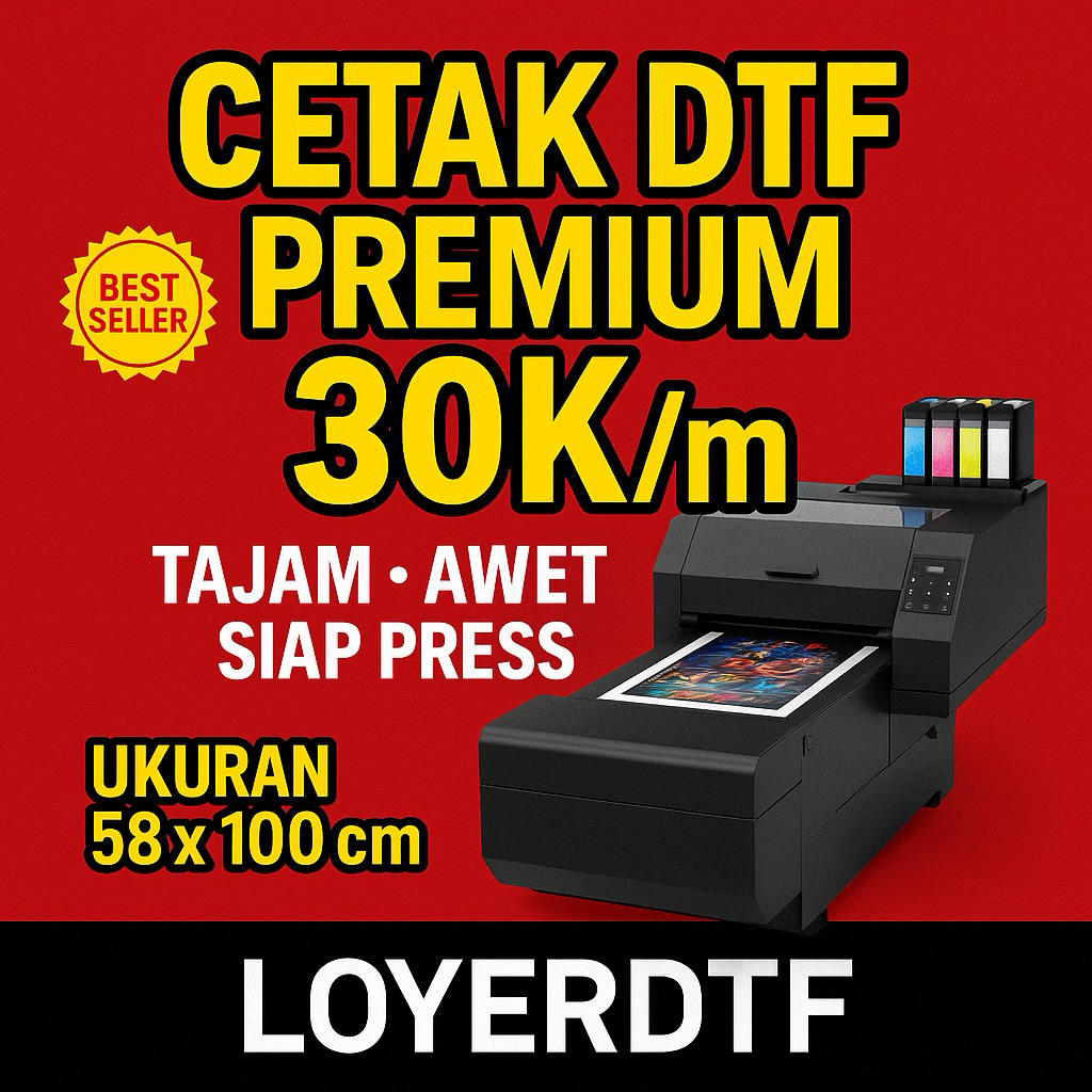 

Cetak DTF Murah | Sablon DTF Siap Press 58x100cm | Warna Tajam & Premium