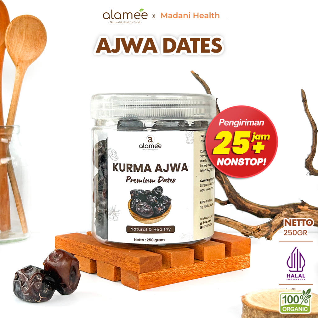 

ALAMEE Kurma Ajwa Madinah 250 gram Premium Super Grade A Crown Dates Manis Lembut Nabi Asli madanihealth