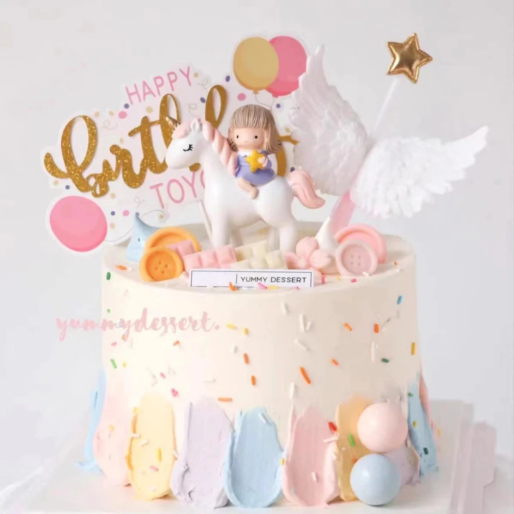 Cake Topper  Tema Unicorn With Girl/ Hiasan Kue Baby Girl Unicorn//murah