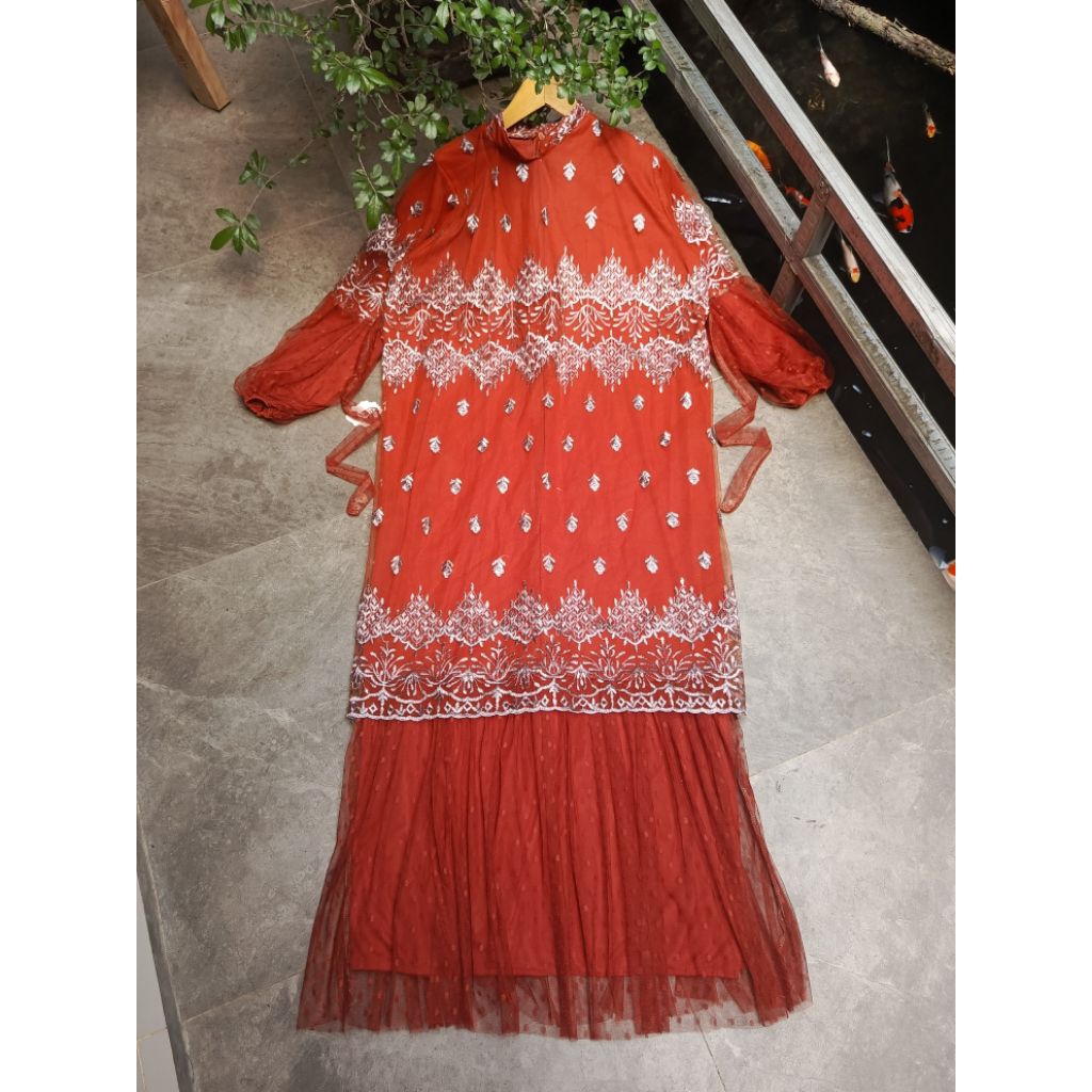 gamis Terakota dewasa, gamis brukat Terakota gamis brukat warna bata