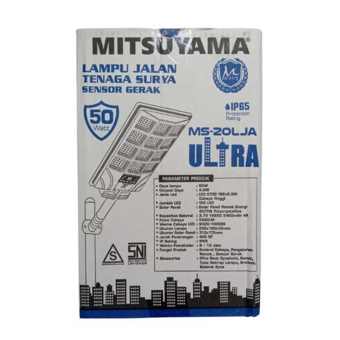 LAMPU JALAN TENAGA SURYA & SENSOR GERAK  50 WATT MITSUYAMA