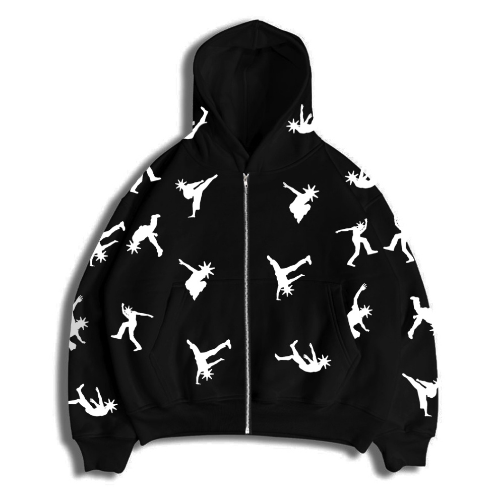 KODE K36T Convergent Boxy Zip Hoodie Keen  Black Hoodie Pria wanita unisex