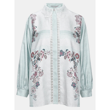 Atasan BJ_Benang Jarum x Raisa Festive Finesse Lace Colar Shirt Mint Size XS
