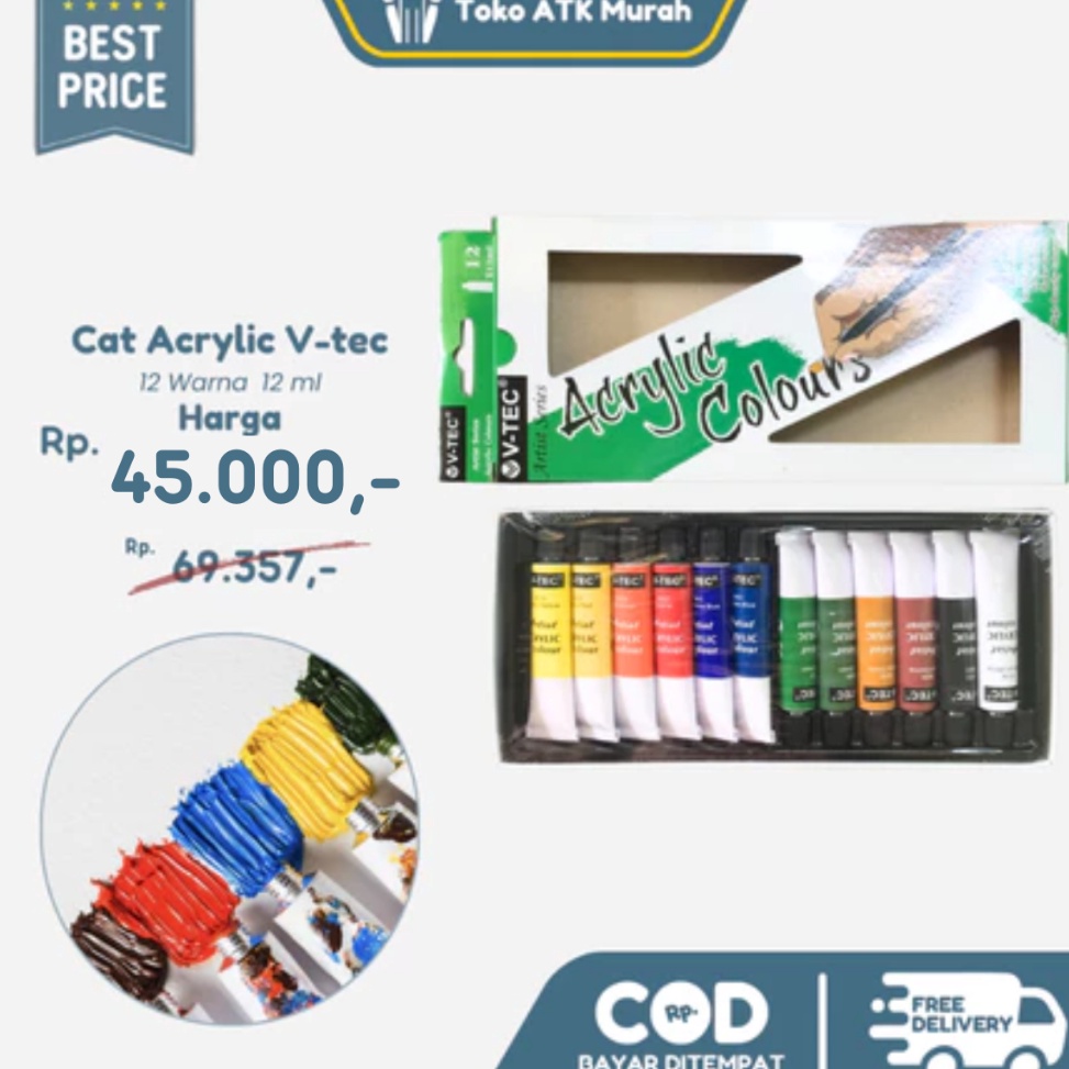 KODE D63C VTEC ACRYLIC SET 12 WARNA 12 ML TUBE CAT AKRILIK ACRYLIC VTEC