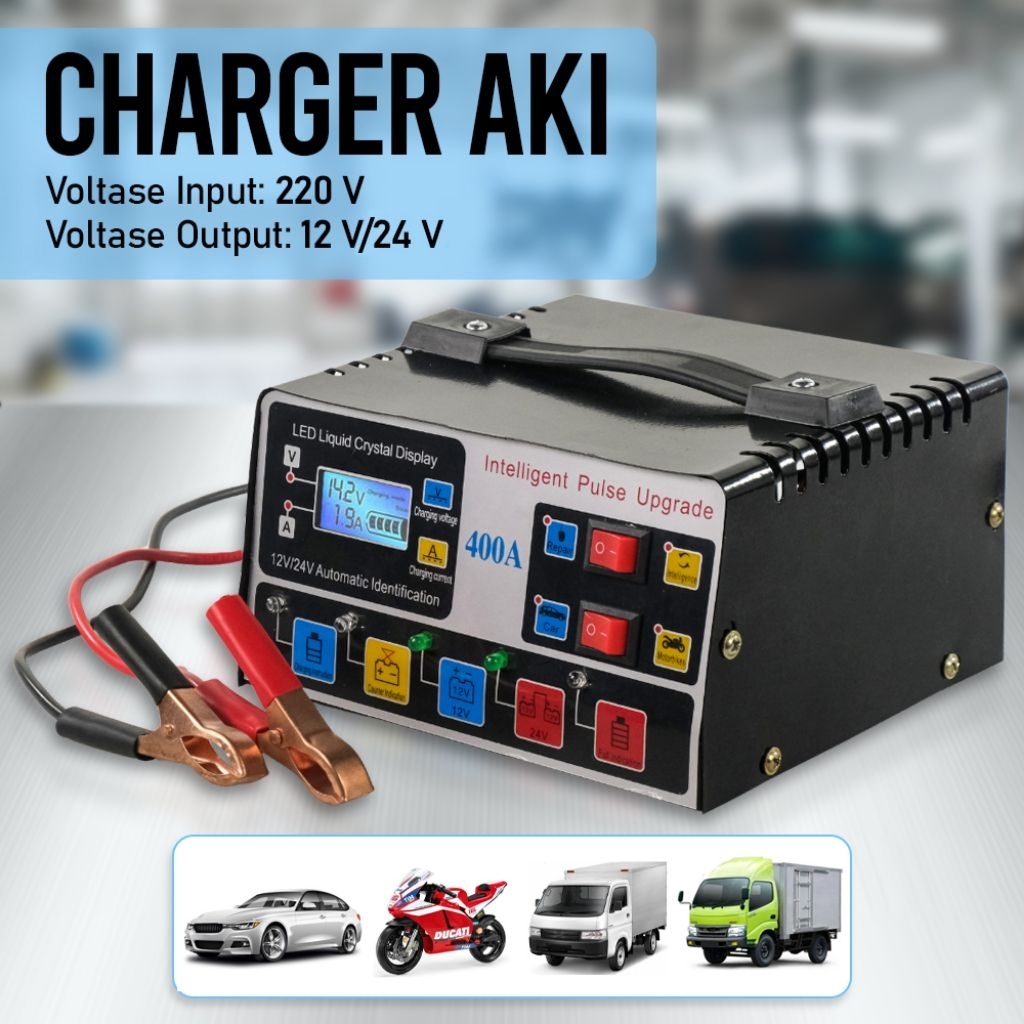 Charger Aki Otomatis Smart Intellegent 12v 24v Fitur Perbaikan Aki Untuk Aki Kering Aki Basah Mobil 