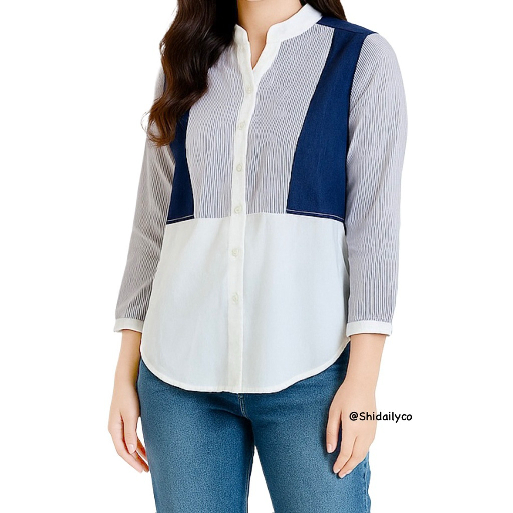 KEMEJA WANITA ATASAN CEWEK KEMEJAA IMPORT LENGAN PANJANG GARIS KECE KEKINIAN KOREAN REMAJA PUTIH