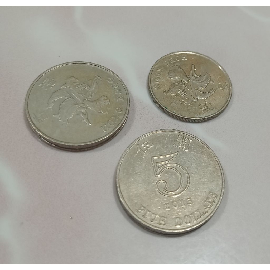 3 Koin Hongkong 1998,2013 / 5 Dollar,1 dollar