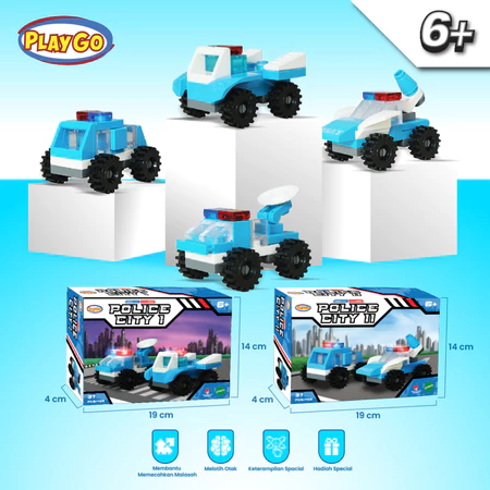 HH-COD Funblox Playgo Police City Mainan Lego Susun Rakit Bongkar Pasang Satu Set Mobil Polisi Maina