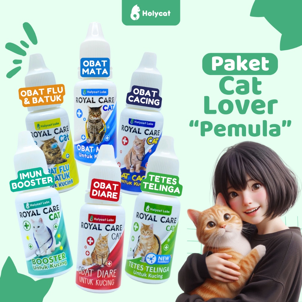 Holycatlabs Paket Cat Lover P3K Isi 6 Obat dan Vitamin  ROYAL CARE Isi Obat Mata Imun Diare Cacing T