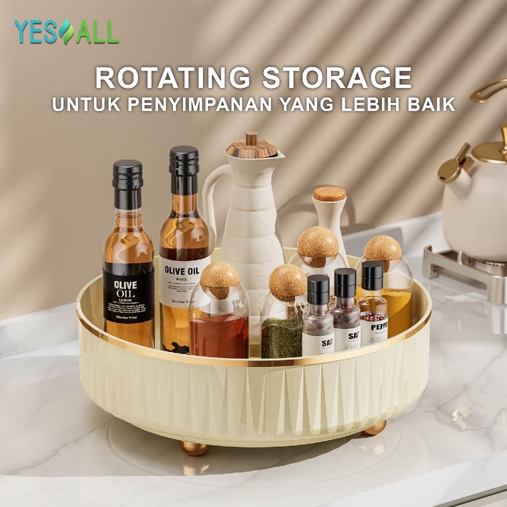 KODE J75I YESALL Rak Putar Ivory  Kotak Penyimpanan Rack Kosmetik Wadah Buah Bumbu Dapur Estetik SNX