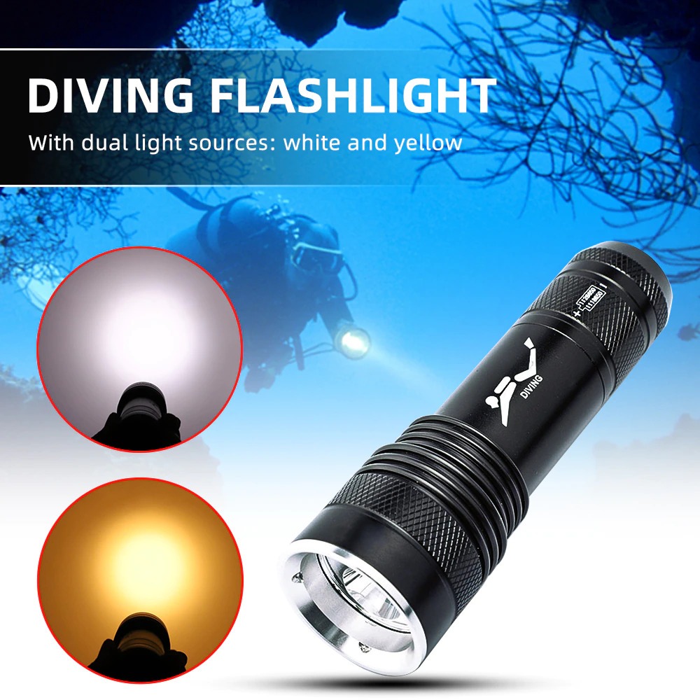 Senter LED Diving Waterproof cahaya Warm dan Cool White 1200 Lumens