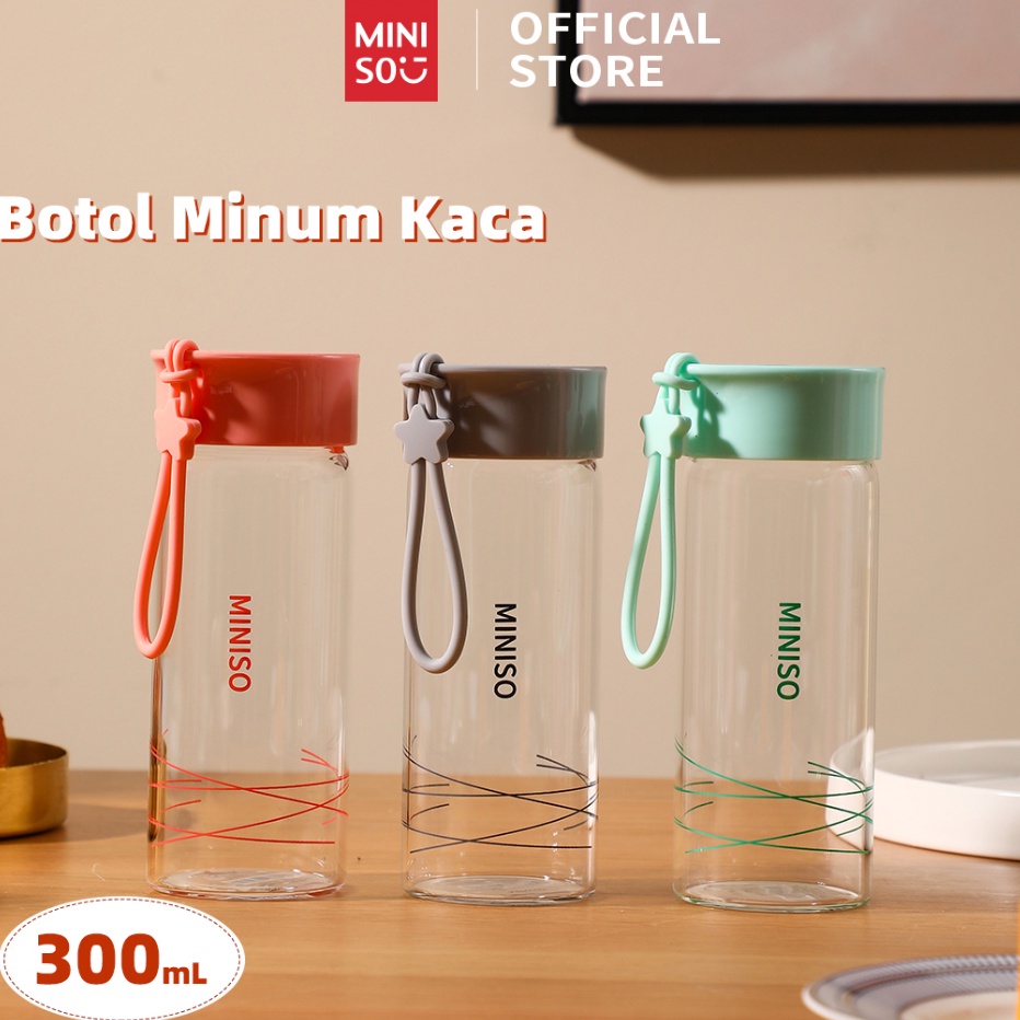 MINISO  Botol Minum Kaca 3ml Botol Air Minum Kecil BPA Free Kaca Botol Air Panas Botol Olahraga Boto