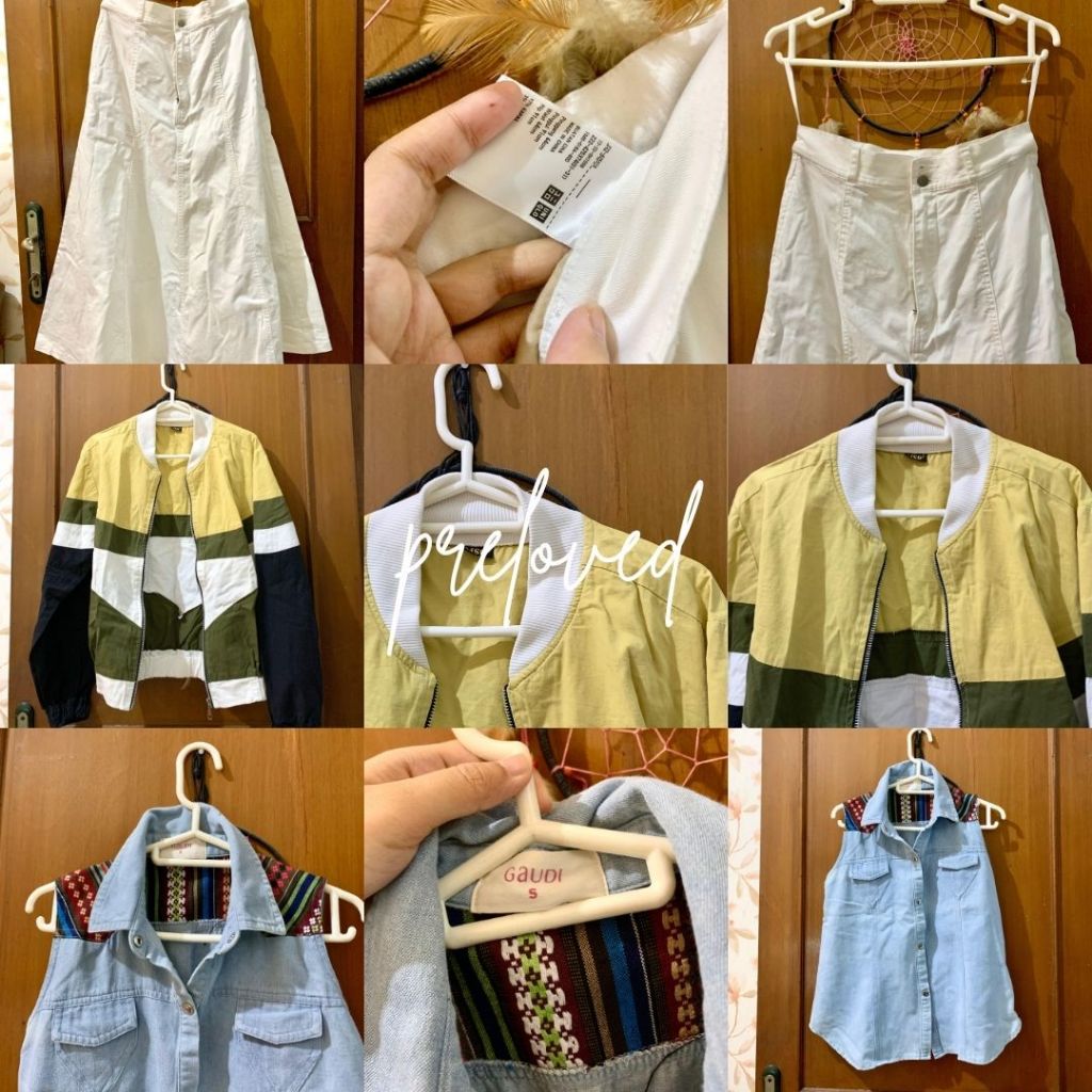 Preloved vest gaudi, rok skirt uniqlo, bomber by kuwoomi