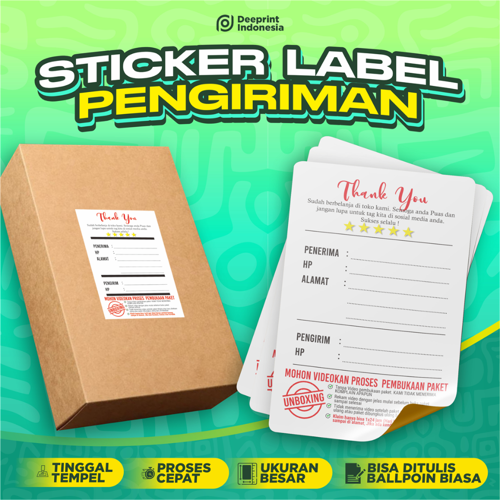 

Stiker Label Pengiriman Olshop + Ucapan Terima Kasih + Keterangan Video Unboxing