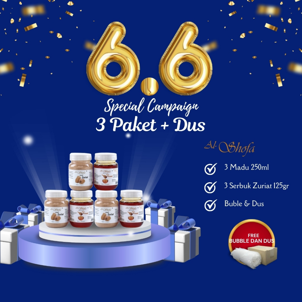 

RK60 Paket 3 Serbuk Zuriat Al Shofa 125gr dan 3 Madu Promil Al Shofa 250ml Free Kardus dan Bubble