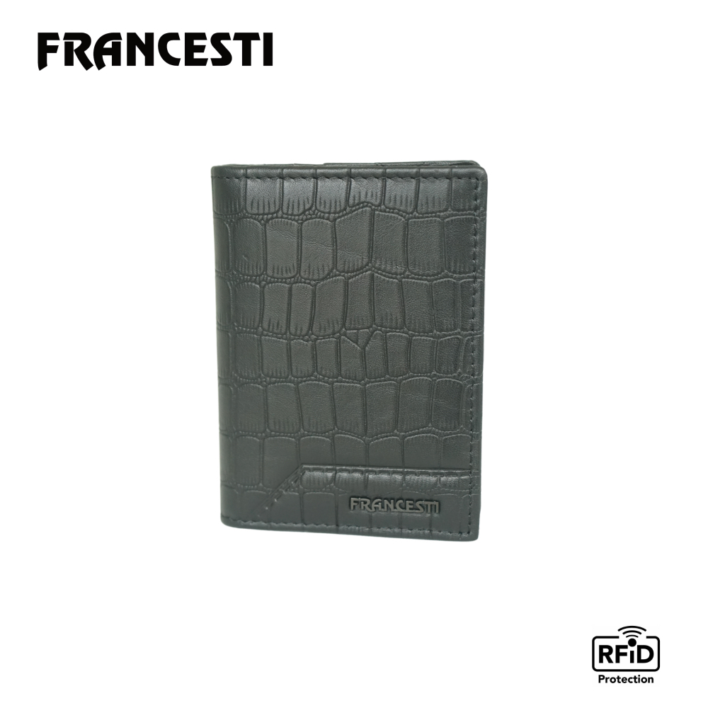 FrancestiDompet Kartu Pria/Wanita Genuine Leather 198 Blackdilengkapi RFIDProtection
