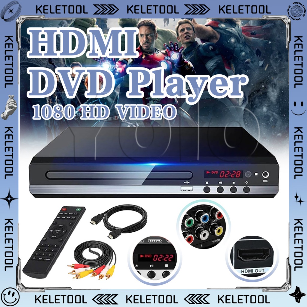 1080P DVD Pemutar TV HD VCD Media Player dengan HDMI dan AV Pemutar Home Theatre Multifungsi Digital