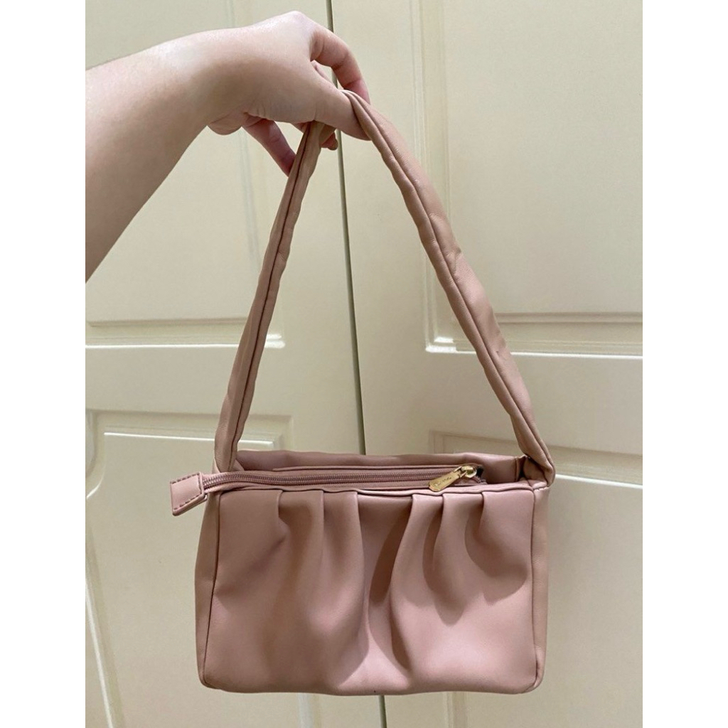 Tas Bahu Wanita Shoulder Bag Model Scrunchie Kulit Premium Selempang Pink Brand Elizabeth