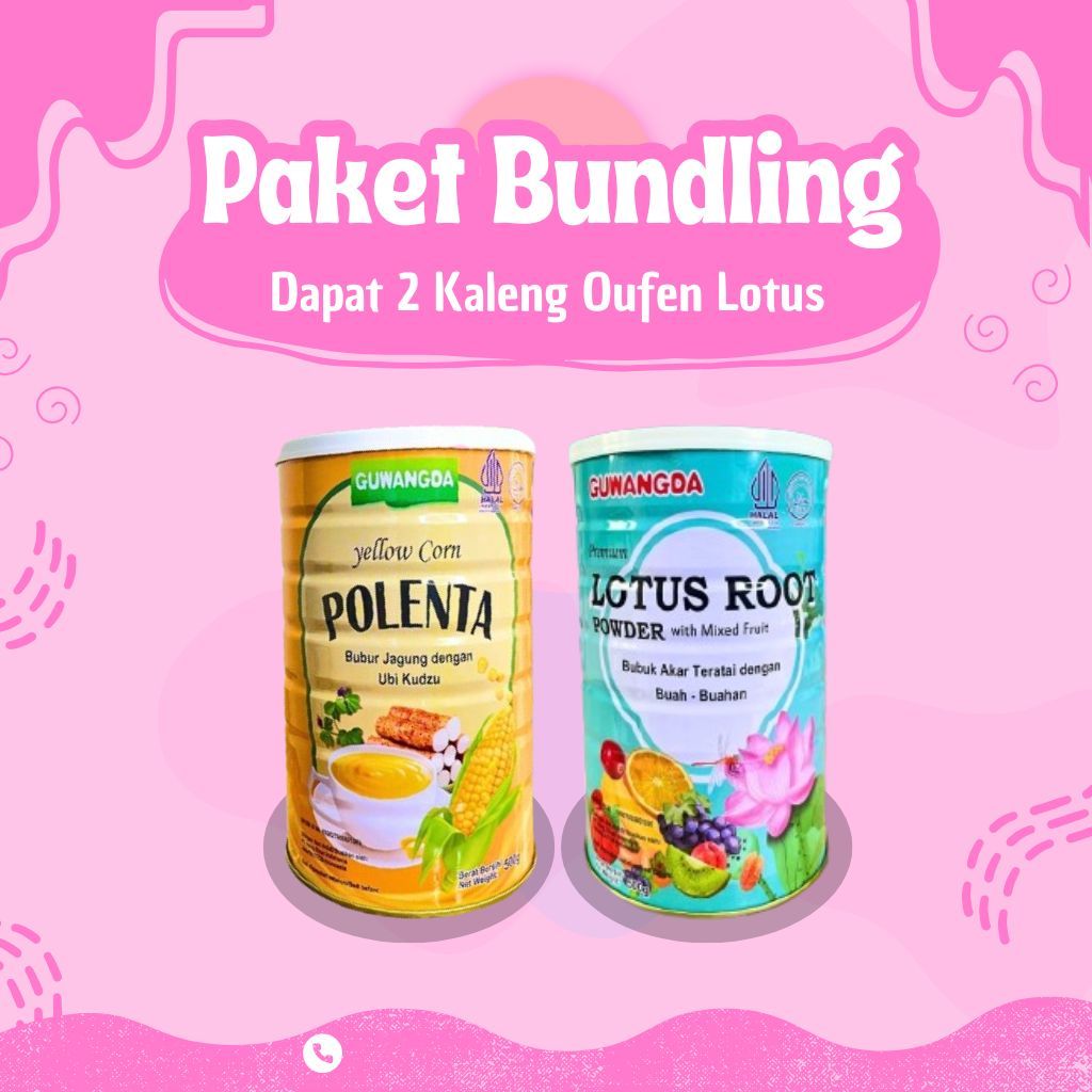 

Promo Paket Bundling 2 Kaleng - Oufen Lotus Root Powder Teratai Polenta & Buah