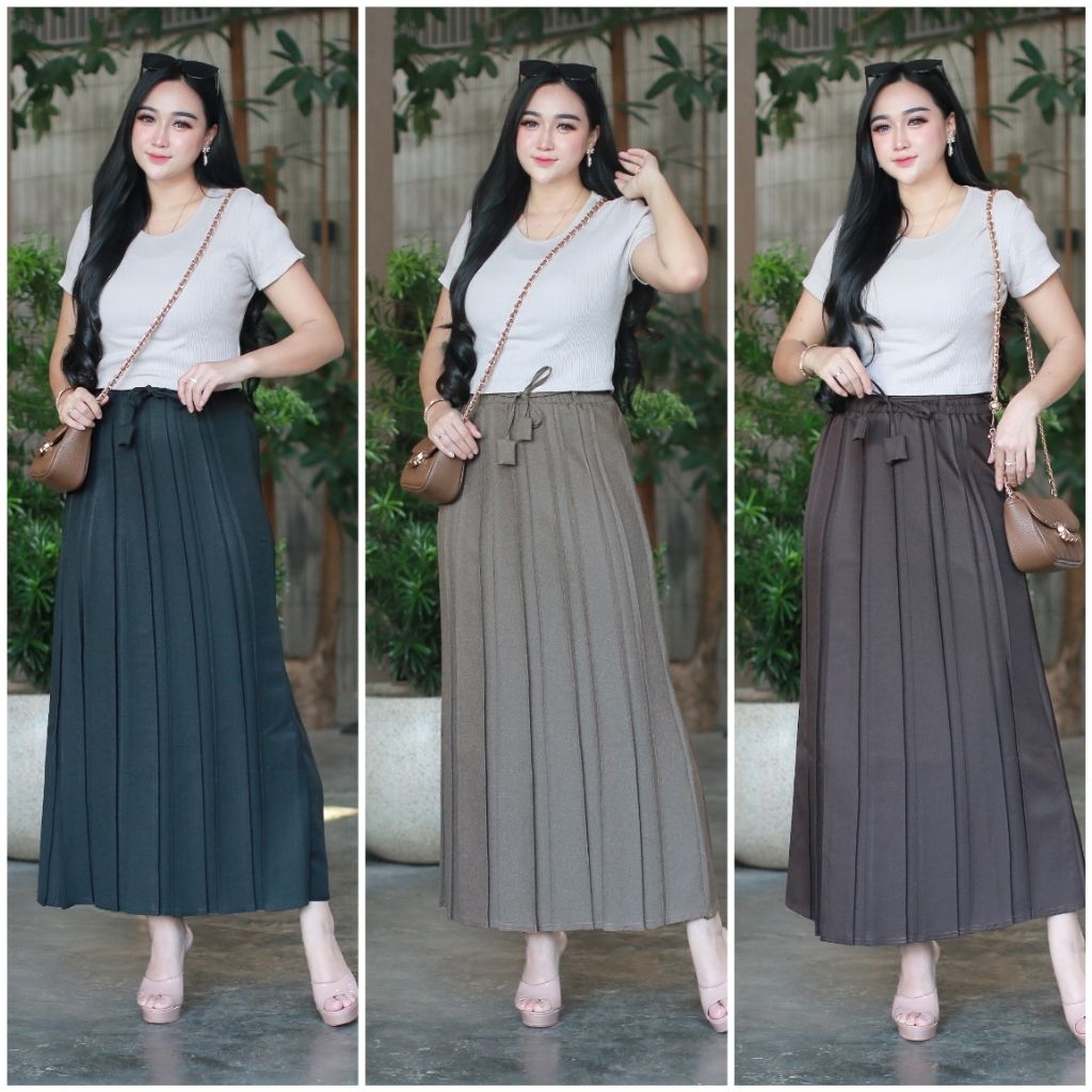 Rok Kantor Plisket | Rok Kerja Plisket Kain Semiwoll Size Standar - Super Jumbo