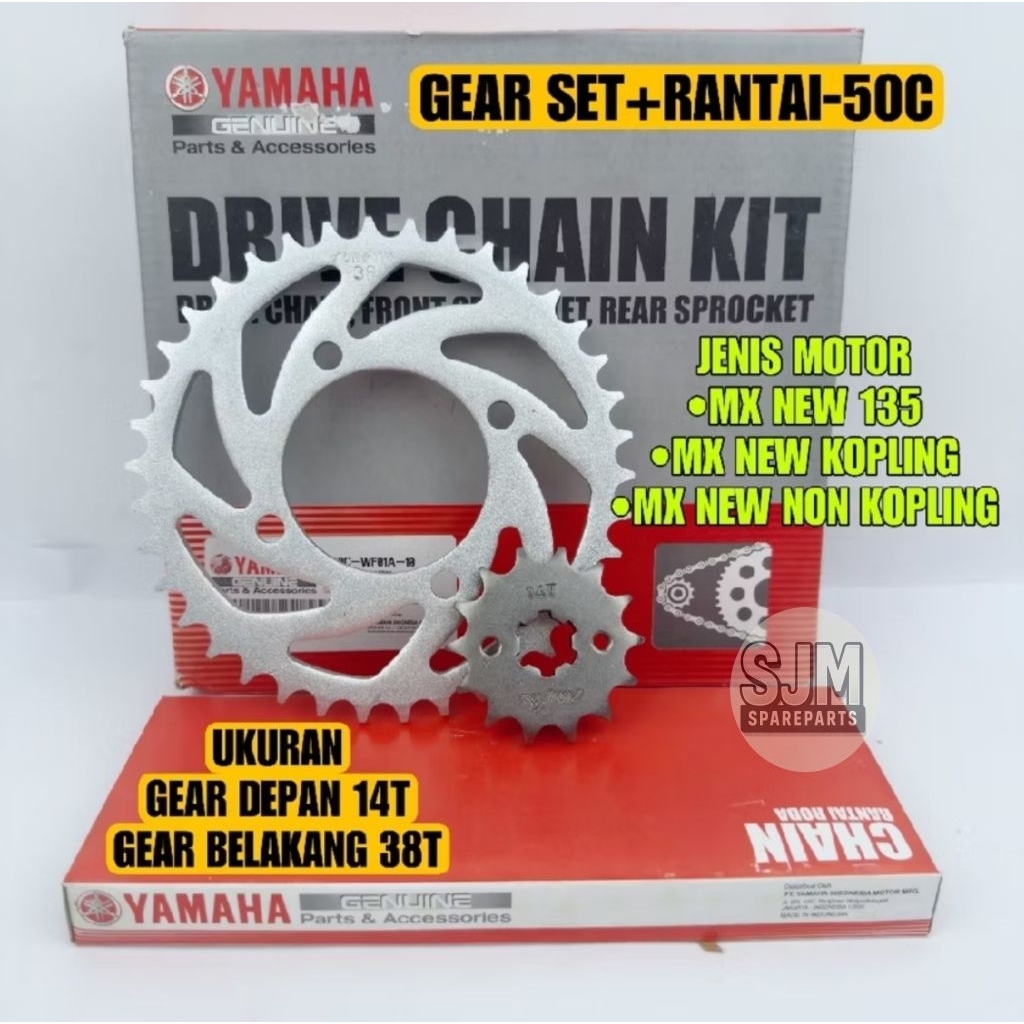 GEAR SET RANTAI ORIGINAL 50C MX NEW. MX NEW KOPLING, MX NEW NON KOPLING, ORIGINAL YAMAHA 50C