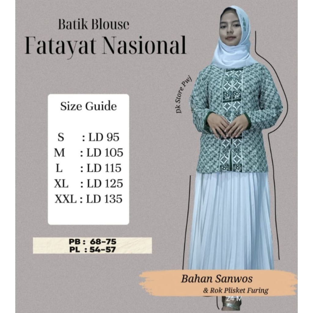 Blouse atasan seragam Fatayat NU // Batik Fatayat NU tanpa kerah // kerah sanghai // kerah daun // H