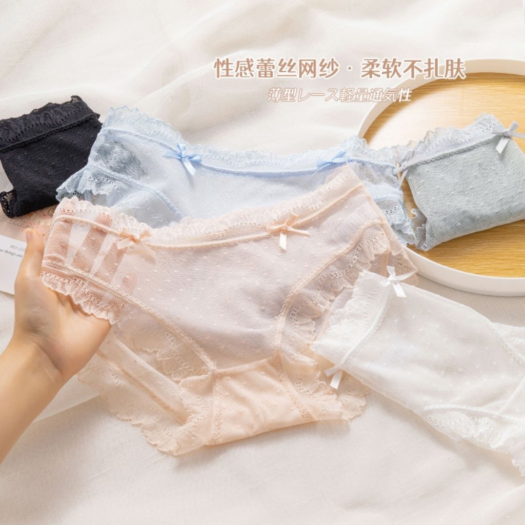 (Baru) Celana Dalam Wanita Renda 2 Pita | CD Wanita Mid Waist Premium | CD Wanita Motif Renda