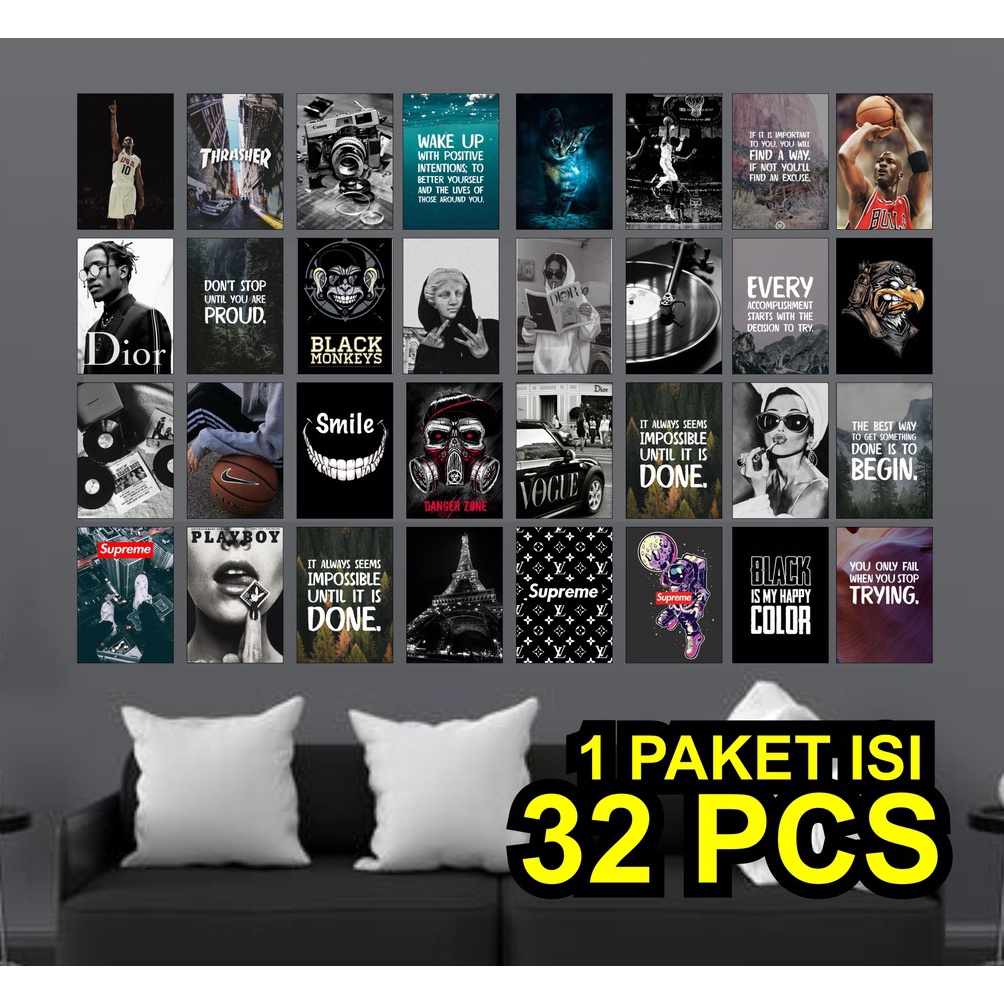 Terkini Grosir Poster Aesthetic Ukuran A4A5 Satu Paket ISI 32 pcs Poster Dinding Kamar Poster Kamar 