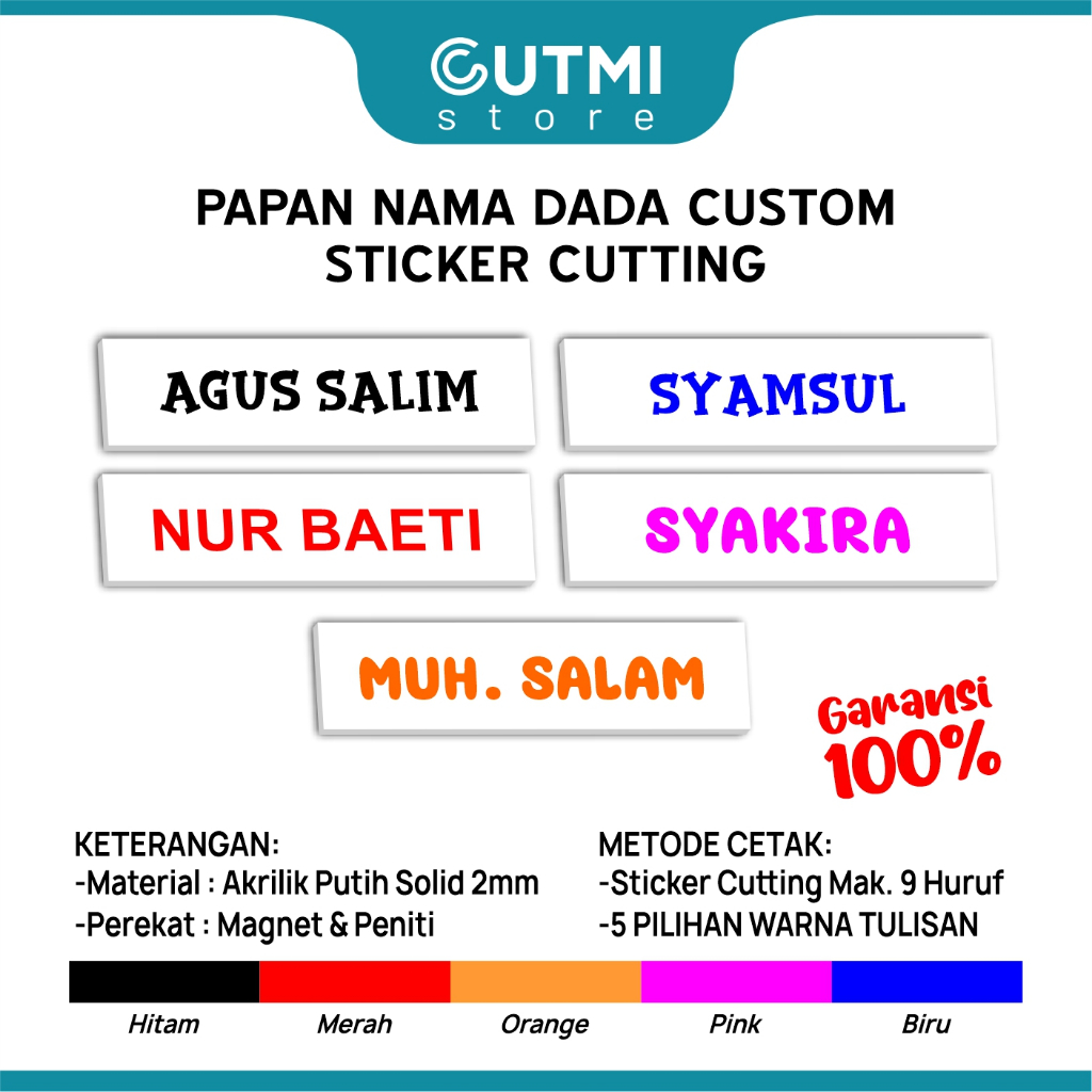 

Papan Nama Dada Name tag Custom - Bisa Pilih Warna Tulisan