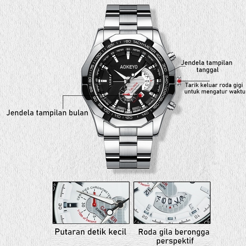 New Aokeyo S001 Jam Tangan Pria Anti Air Original Luxury Stainless Steel Jam Tangan Cowok Free Box
