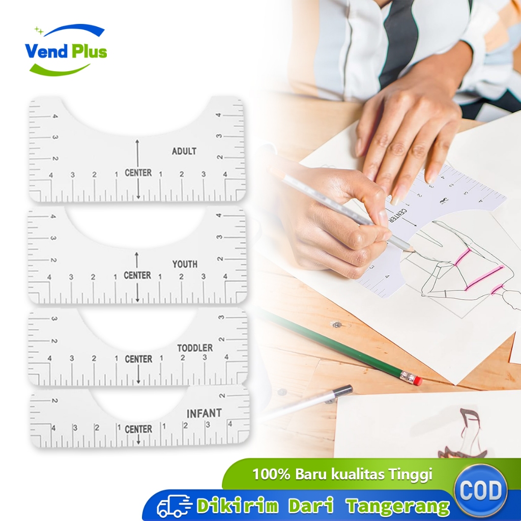 

Penggaris Kaos 1 Set isi 4 T-Shirt Ruler Penggaris Desain Alat Pengukur Desain Pusat Model Round Neck